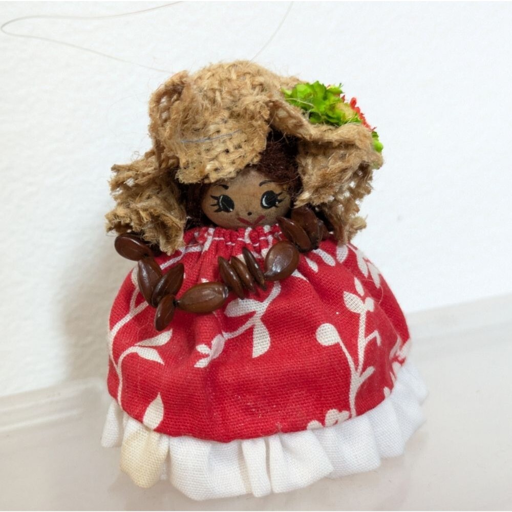 Vintage Hawaiian Girl Doll Ornament, 2.5"